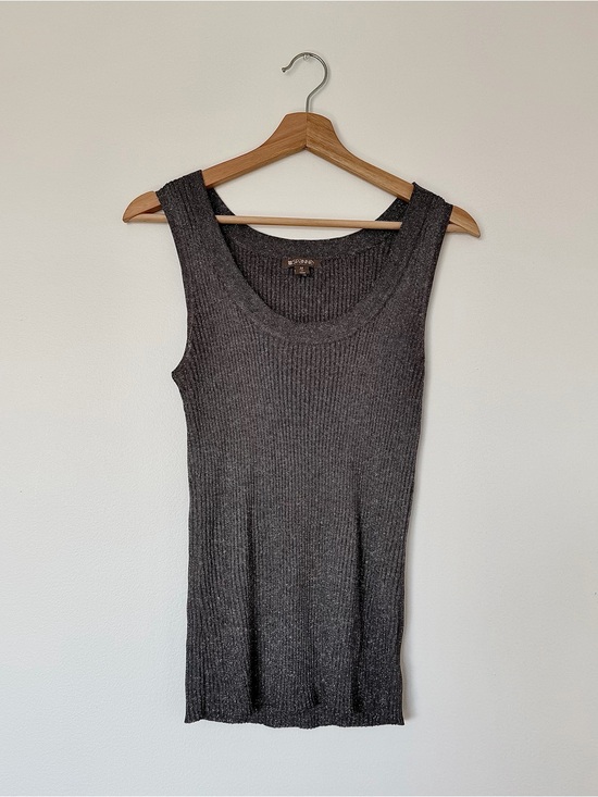 Source Unknown Tops - Steel Grey Metallic Rib Knit Scoop Neck Tank Top